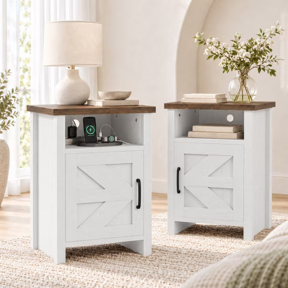 Treevan 1 Pack Barn Door Nightstand with Open Shelf, 16 in End Table for Bedroom