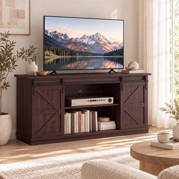 Treevan 58 in 4 Drawer Barn Door TV Stand for TVs up to 70 in, Media Console with 180 lb Top for Living Room