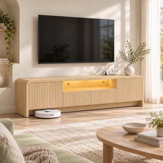 Treevan 70 in TV Stand with 60,000+ Colors RGB Lights and Music Sync for TVs up to 75 in, Media Console with 2 Drawers and 5 Ports for Living Room