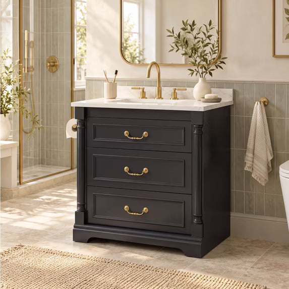 Treevan 30 in Bathroom Vanity with Ceramic Sink, 37 in Tall Cabinet with 3 Drawers for Bath