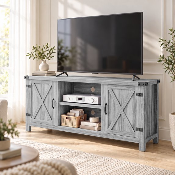 Treevan 24 in Hinged Barn Door TV Stand for TVs up to 65 in, 58 in Media Console with Storage for Living Room