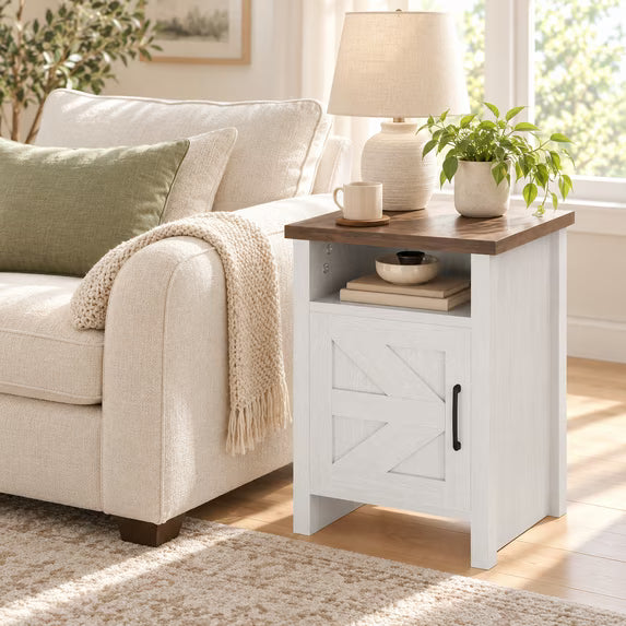Treevan 1 Pack Barn Door Nightstand with Open Shelf, 16 in End Table for Bedroom