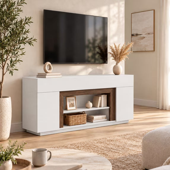 Treevan 70 in TV Stand with Layered Recessed Frame for TVs up to 80 in, Media Console with 3 Adjustable Shelves for Living Room