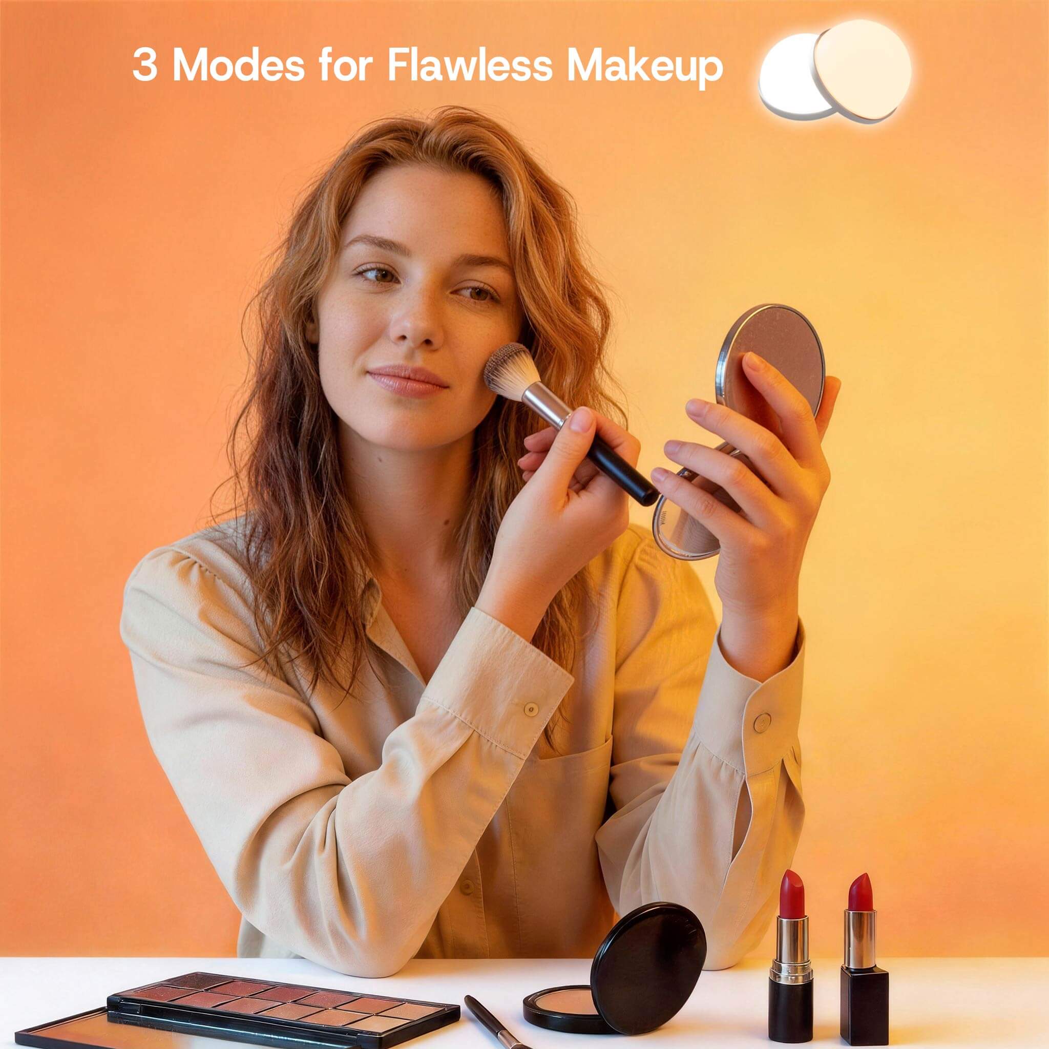 White Treevan vanity mirror with 3 adjustable lighting modes for flawless makeup application.