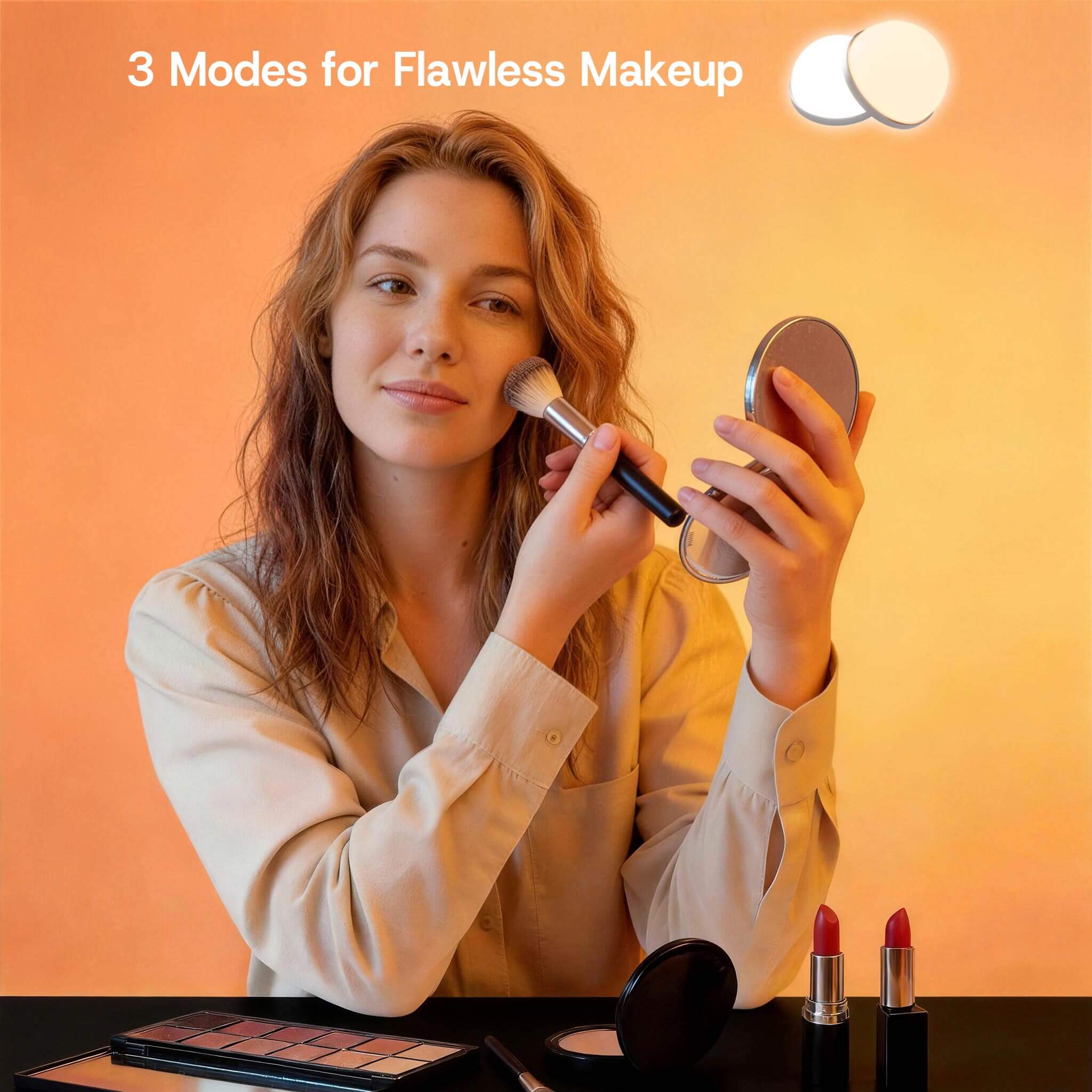 Black Treevan Aura Plus Vanity mirror with 3 adjustable lighting modes for flawless makeup application.