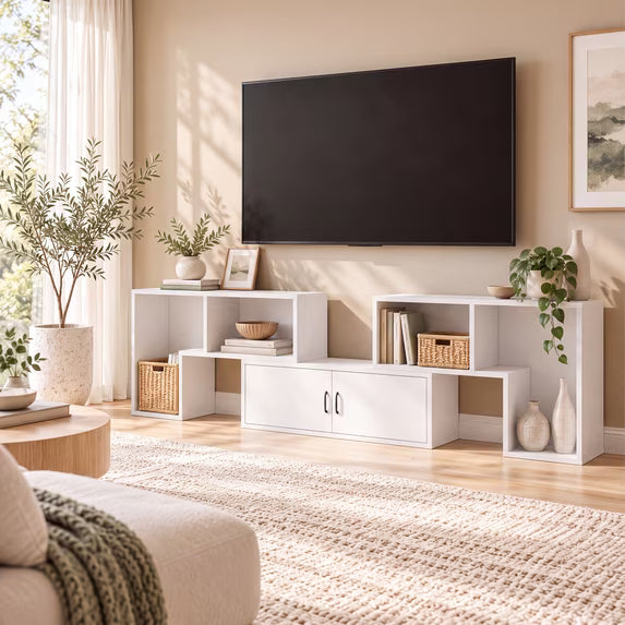 Treevan 3 Piece Modular TV Stand with Adjustable Width 54.3-75.9 in for TVs up to 80 in, Expandable Media Console for Living Room