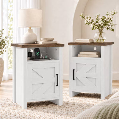 Treevan 1 Pack Barn Door Nightstand with Open Shelf, 16 in End Table for Bedroom