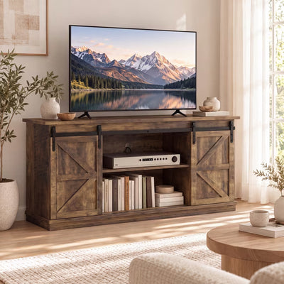Treevan 58 in 4 Drawer Barn Door TV Stand for TVs up to 70 in, Media Console with 180 lb Top for Living Room