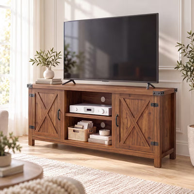 Treevan 24 in Hinged Barn Door TV Stand for TVs up to 65 in, 58 in Media Console with Storage for Living Room