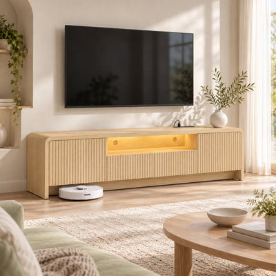 Treevan 70 in TV Stand with 60,000+ Colors RGB Lights and Music Sync for TVs up to 75 in, Media Console with 2 Drawers and 5 Ports for Living Room