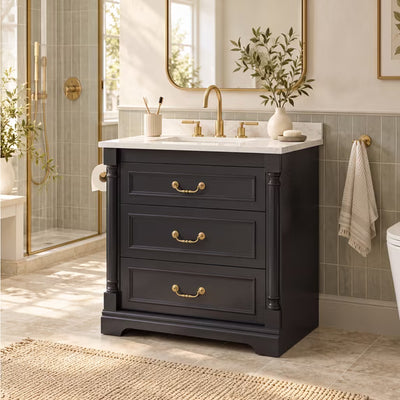 Treevan 30 in Bathroom Vanity with Ceramic Sink, 37 in Tall Cabinet with 3 Drawers for Bath