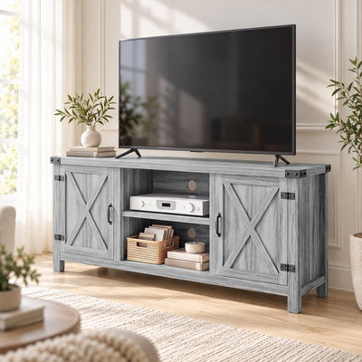 Treevan 24 in Hinged Barn Door TV Stand for TVs up to 65 in, 58 in Media Console with Storage for Living Room