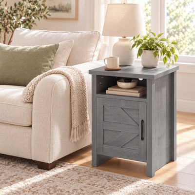 Treevan 1 Pack Barn Door Nightstand with Open Shelf, 16 in End Table for Bedroom