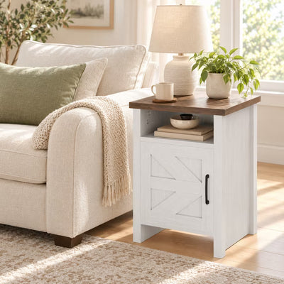 Treevan 1 Pack Barn Door Nightstand with Open Shelf, 16 in End Table for Bedroom