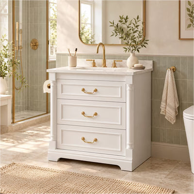 Treevan 30 in Bathroom Vanity with Ceramic Sink, 37 in Tall Cabinet with 3 Drawers for Bath