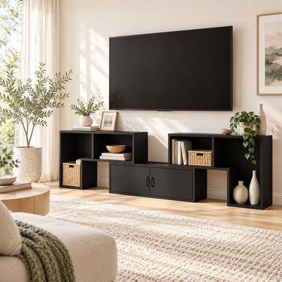 Treevan 3 Piece Modular TV Stand with Adjustable Width 54.3-75.9 in for TVs up to 80 in, Expandable Media Console for Living Room