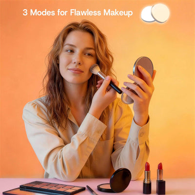 Light Pink Treevan Aura Plus Vanity mirror with 3 adjustable lighting modes for flawless makeup application.