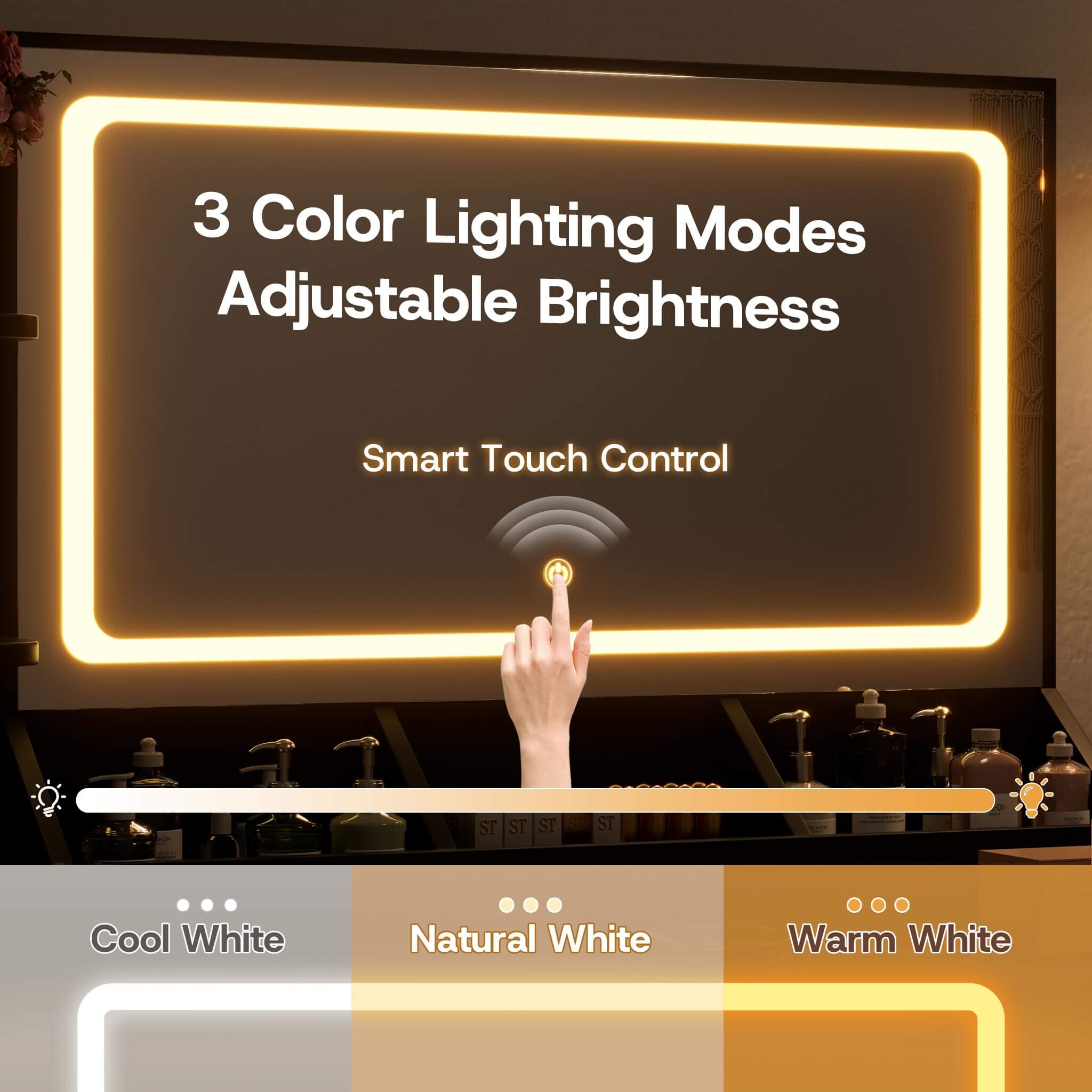 Black Treevan Corner Studio vanity mirror with smart touch control and 3 adjustable lighting modes.