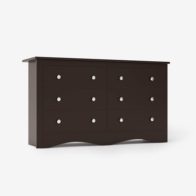 Brown Treevan Hestia 6-drawer double dresser featuring a classic wide design and spacious storage, isolated on a white background.