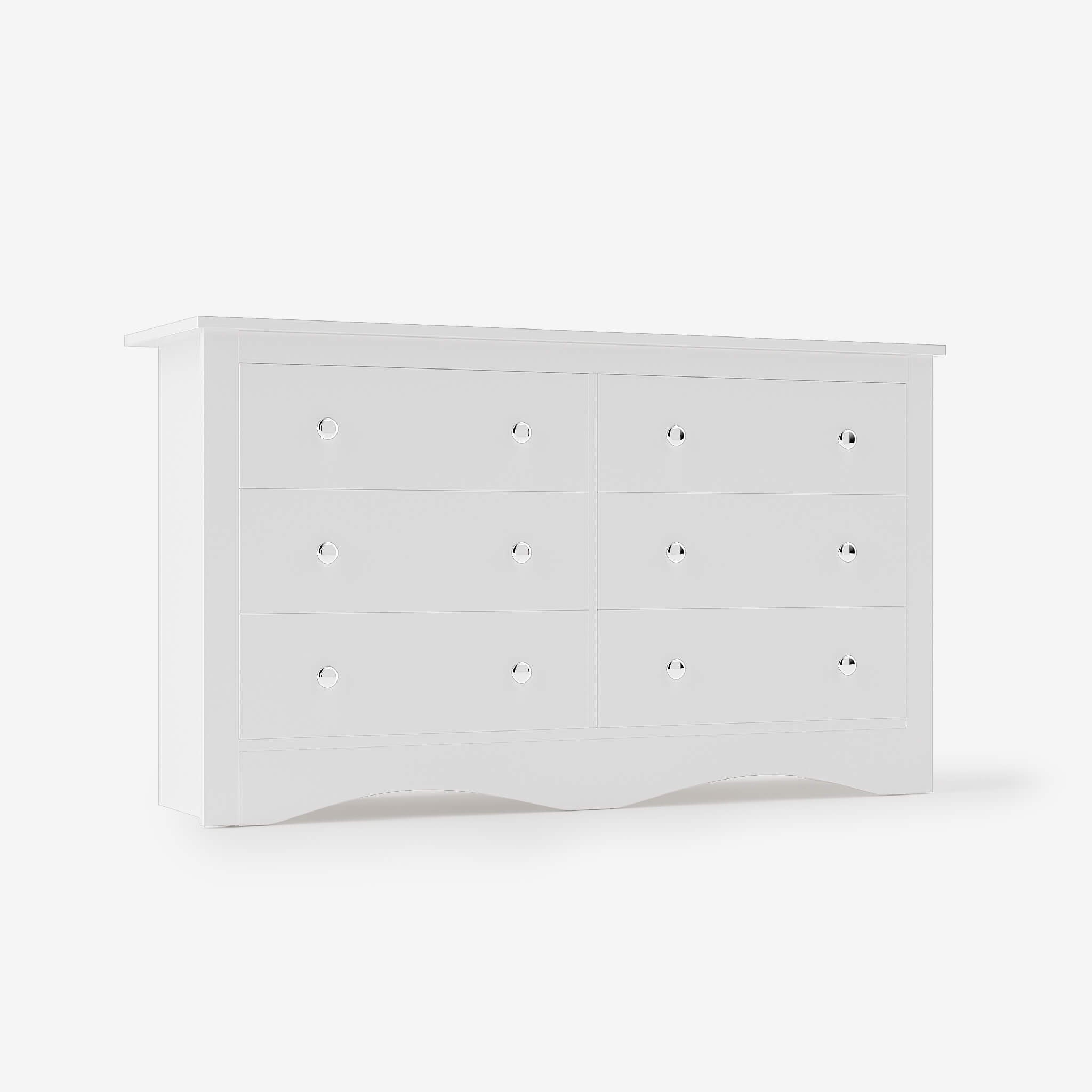 White Treevan Hestia 6-drawer double dresser featuring a classic wide design and spacious storage, isolated on a white background.