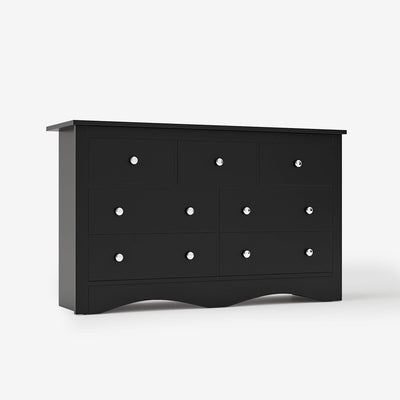 Black Treevan Hestia 7-drawer grand dresser featuring a classic wide design and maximum storage capacity, isolated on a white background.