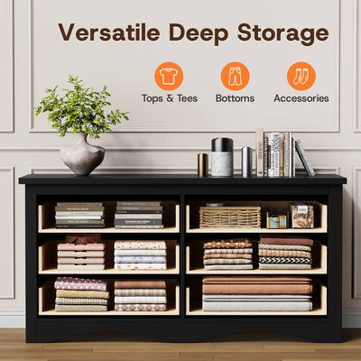 Cross-section view of the Black Treevan Hestia 6-drawer double dresser demonstrating versatile deep storage for clothes and accessories.