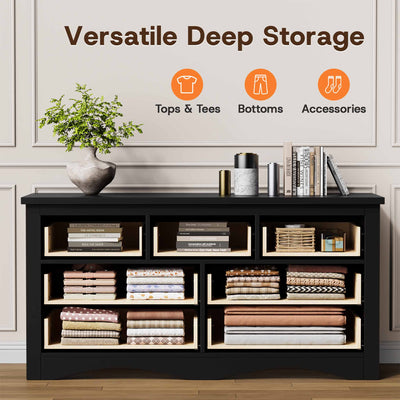 Cross-section view of the Black Treevan Hestia 7-drawer grand dresser demonstrating versatile deep storage for clothes and accessories.