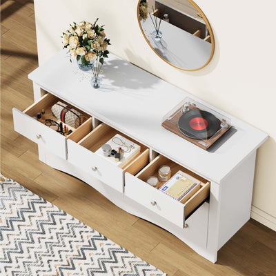 Top view of open drawers in the White Treevan Hestia grand dresser showcasing spacious storage for cosmetics, accessories, and daily essentials.