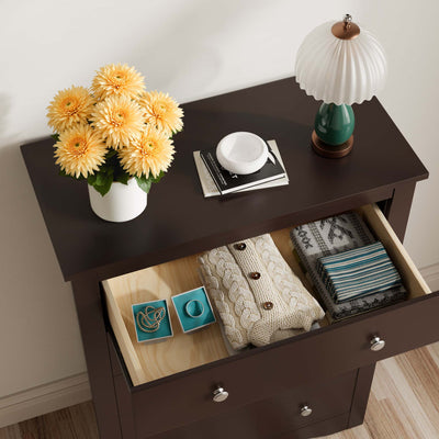 Top view of an open drawer in the Brown Treevan Hestia tall chest showing spacious storage for clothes and accessories.