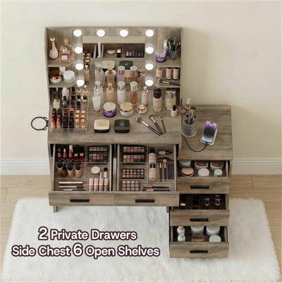 Rustic Oak Treevan Muse Suite makeup desk featuring 2 table drawers and a 3-drawer side cabinet.