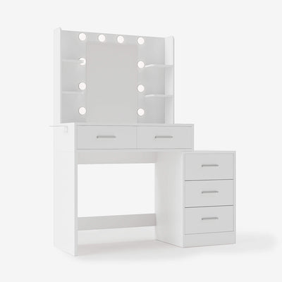 White Treevan Muse Suite Vanity desk featuring a movable side chest and 5 drawers for maximum storage.
